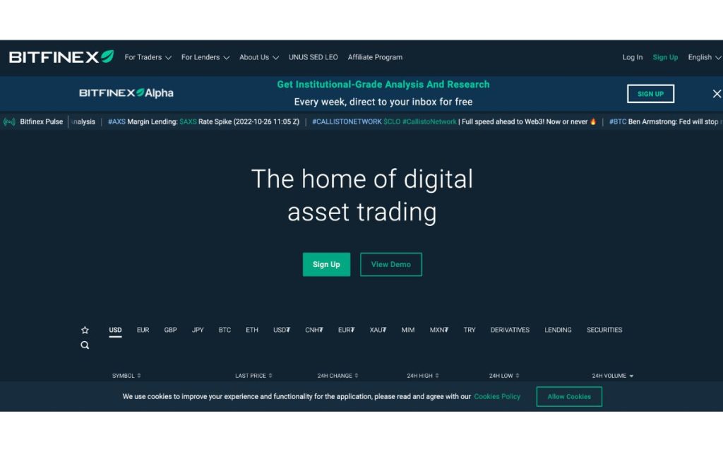 Buy Monero in the UK bitfinex website